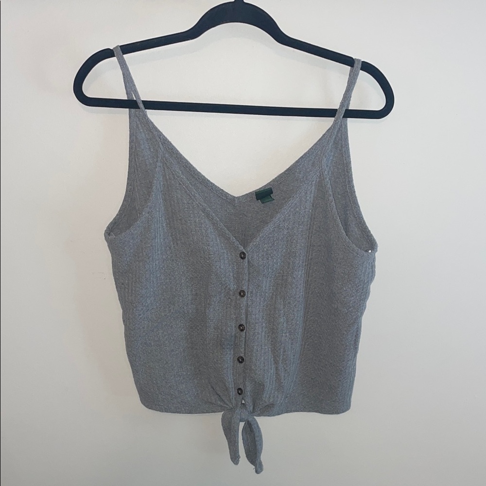 wild fable Gray Button Front Tie-Front V-Neck Tank
